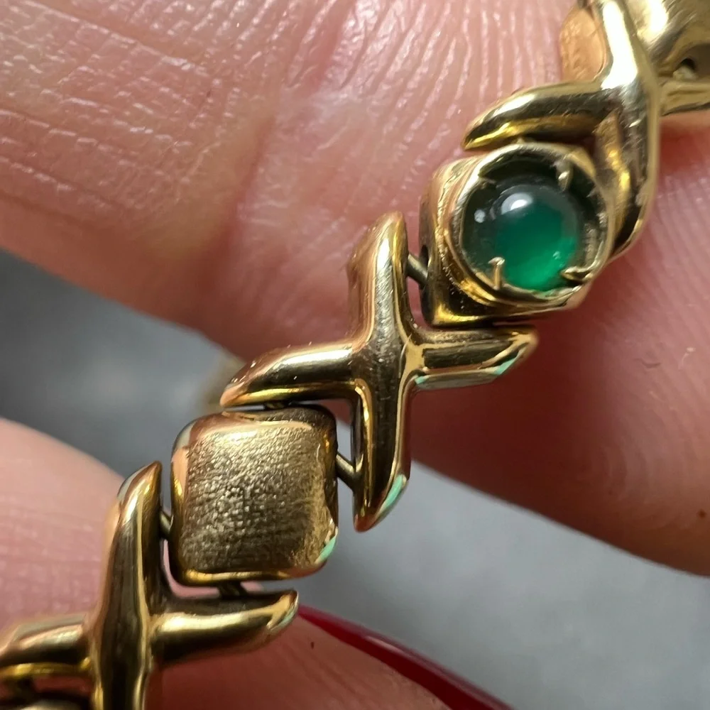 14K Gold Bracelet with Sapphires, Rubies and Emerald Cabochon Accents